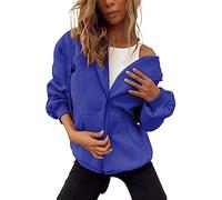 Felpa con cappuccio oversize da donna con cerniera, a maniche lunghe, casual, tinta unita, con tasche, Blu, XL