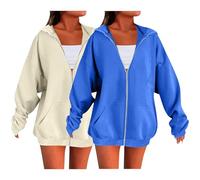 Felpa con cappuccio oversize da donna con cerniera intera, con tasche, coulisse, alla moda, casual, leggera, a maniche lunghe, autunno inverno, in pile sottile, per adolescenti e amici, idea regalo, R