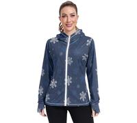 Felpa con cappuccio oversize da donna con fiocco di neve, leggera, con protezione UPF 50+, per escursioni all'aperto, Fiocco di neve Blu, XL