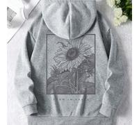 Felpa con cappuccio oversize da donna con motivo a girasole e testo "GROW IN GRACE", casual e comoda per l'autunno e l'inverno 0XL,1XL,2XL,3XL,4XLGeometrico,Lettere,PianteTessuto in maglia