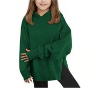 Felpa con cappuccio oversize da ragazza con foro per il pollice per la scuola alla moda pullover felpa con spacco laterale maglione con cappuccio autunno inverno manica lunga patchwork maglione, Verde