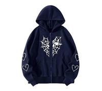 Felpa con cappuccio oversize da uomo con cerniera e cappuccio vintage farfalla strass stampa giacche maniche lunghe anni '90 Y2K e-boy cappotti con cerniera e tasche ragnatela a forma di cuore felpe