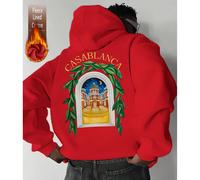 Felpa con cappuccio oversize da uomo con motivo Castello alla della Luna, colore rosso, spessa e calda per l'autunno/inverno L,M,S,XL,XSGalassia,Geometrico,Grafico,Lettere,PianteTessuto composito