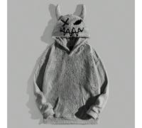 Felpa con cappuccio oversize da uomo con ricamo cartoni animati e orecchie 3D in stile teddy, per autunno inverno, top a maniche lunghe, vacanze, regali per la festa del papà, football L,M,S,XL,XS,XXL