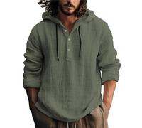 Felpa con cappuccio oversize da uomo in cotone e canapa con colletto con bottoni, pullover con cappuccio leggero e sciolto, camicie casual in tinta unita, traspirante, estive, da spiaggia, tinta unita