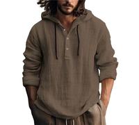 Felpa con cappuccio oversize da uomo in cotone e canapa con colletto con bottoni, pullover con cappuccio leggero e sciolto, camicie casual in tinta unita, traspirante, estive, da spiaggia, tinta unita