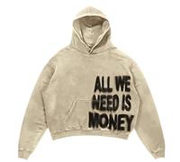 Felpa con cappuccio oversize da uomo Y2K Funny Harajuku con cappuccio, costume da carnevale da uomo, costume da carnevale All We Need is Money stampa felpa hip hop con cappuccio, beige., XL