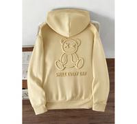 Felpa con cappuccio oversize in pile con grafica 3D di un orsetto teddy color cachi, adatta per l'autunno/inverno, da uomo L,M,S,XL,XS,XXL,XXS,XXXL,XXXXLNatale,LettereTessuto in maglia