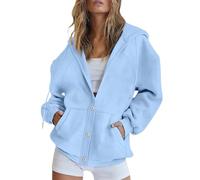 Felpa con cappuccio oversize in pile con zip da donna - Felpa lunga con tasche da donna - Pullover vestibilità ampia a maniche lunghe con coulisse tinta unita pullover con coulisse Felpe, blu cielo