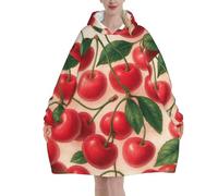 Felpa con cappuccio oversize indossabile della coperta della flanella del modello della ciliegia per gli adulti, felpa con cappuccio della coperta con
