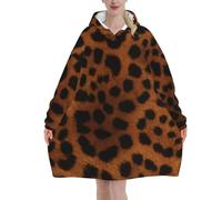 Felpa con cappuccio oversize indossabile della coperta della flanella del modello della stampa del leopardo per gli adulti, felpa con cappuccio della coperta