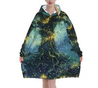 Felpa con cappuccio oversize per adulti, coperta indossabile in morbida flanella con albero e lucciole, caldo e accogliente abbigliamento da casa per le notti invernali