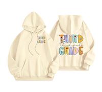 Felpa con cappuccio oversize per insegnanti, abiti da rientro, scuola per ragazze e donne, felpa alla moda per il primo giorno di scuola, maglione a maniche lunghe, top basic casual, bianco, XXL