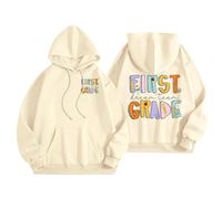 Felpa con cappuccio oversize per insegnanti, abiti da rientro, scuola per ragazze e donne, felpa alla moda per il primo giorno di scuola, maglione a maniche lunghe, top basic casual, cachi., M