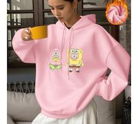 Felpa con cappuccio oversize rosa da donna - Top con stampa cartoon dalla vestibilità comoda per la stagione primavera/autunno. I design giocosi di SpongeBob e Patrick sono super carini con dettagli i