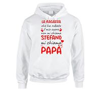 Felpa con Cappuccio papà Personalizzabile con Nome Festa del papà La Ragazza Che ha Rubato Il Mio Cuore Mi Chiama papà Personalizzata t-Shirt Divertente Idea Regalo papà