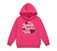 Felpa con cappuccio per autunno e ragazza, con cappuccio, con cappuccio, con scritta religiosa, casual, motivo a cuore, per chiesa, Stil-i04 rosa acceso, 8-9 Jahre