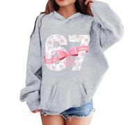 Felpa con cappuccio per bambini 67 con numeri stampati con cappuccio classico cartone animato con cappuccio a maniche lunghe felpa da vacanza da ragazza retrò Y2k Streetwear, Grigio, 11-12 Years