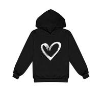 Felpa con cappuccio per bambini con cappuccio carina per ragazzi, maglione per San Valentino, pullover per bambini con stampa a cuore, felpa con cappuccio a tinta unita, per 2 a 14 anni, Nero , 10-11
