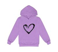 Felpa con cappuccio per bambini con cappuccio carina per ragazzi, maglione per San Valentino, pullover per bambini con stampa a cuore, felpa con cappuccio a tinta unita, per 2 a 14 anni, Viola, 7-8