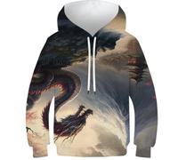 Felpa con cappuccio per bambini con stampa 3D gufo animale 1 felpa unisex ragazzi ragazze manica lunga cool divertente pullover casual felpa, Drago asiatico 3, 7-9 Years