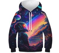 Felpa con cappuccio per bambini, con stampa 3D, motivo: suricato, unisex, ragazzi e ragazze, a maniche lunghe, alla moda, divertente, casual, L'astronauta dell'ultimo, 10-12 Jahre