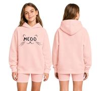 Felpa con cappuccio per bambini con stampa di gatto, simpatico motivo con lettere, maniche lunghe, taglio ampio, maglietta sportiva casual per bambini dai 2 ai 14 anni, ideale per la scuola e le