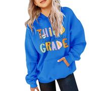 Felpa con cappuccio per bambini e ragazze, carina, casual, alla moda, con cappuccio, a maniche lunghe, con lettera di terza elementare, con tasca, abbigliamento quotidiano di base per bambini, Blu, 4