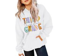 Felpa con cappuccio per bambini e ragazze, carina, casual, alla moda, con cappuccio, a maniche lunghe, con lettera di terza elementare, con tasca, abbigliamento quotidiano di base per bambini, bianco