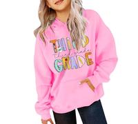 Felpa con cappuccio per bambini e ragazze, carina, casual, alla moda, con cappuccio, a maniche lunghe, con lettera di terza elementare, con tasca, abbigliamento quotidiano di base per bambini, rosa, 4