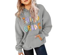 Felpa con cappuccio per bambini e ragazze, carina, casual, alla moda, con cappuccio, a maniche lunghe, con lettera di terza elementare, con tasca, abbigliamento quotidiano di base per bambini, Grigio