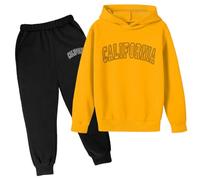 Felpa con cappuccio per bambini Set Stampato a maniche lunghe Casual Out Wear Biancheria intima popolare Combinazione 2025 Abbigliamento per ragazzi alla moda, giallo., 11-12 Jahre
