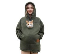 Felpa con cappuccio per gatti con tasca per animali domestici con cerniera tasca a marsupio porta animali in pile caldo felpe comode per passeggiate all'aperto, Verde, M
