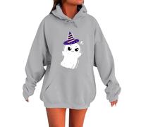 Felpa con cappuccio per Halloween, da donna, oversize, con cappuccio, felpa con cappuccio, felpa con coulisse, camicetta da donna, taglie grandi, a maniche lunghe con cappuccio, grigio chiaro, 4XL