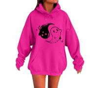 Felpa con cappuccio per Halloween, da donna, oversize, con cappuccio, felpa con cappuccio, giacca con coulisse, camicetta, taglie grandi, a maniche lunghe, Colore: rosa., M