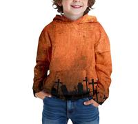 Felpa con cappuccio per Halloween, per ragazzi, in pile, per il tempo libero, per bambini attivi, Colore: arancione., 13-14 Jahre