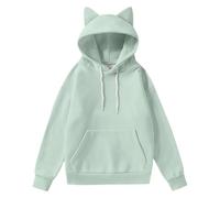 Felpa con cappuccio per ragazze adolescenti con gatto carino orecchio di gatto manica lunga pullover felpa con cappuccio carino casual top per le donne Cartoon oversize felpa con cappuccio, Verde, L