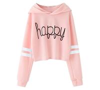 Felpa con cappuccio per ragazze adolescenti Happy Tops Pullover leggero e morbido per bambini con stampa di lettere Camicie a righe Sudaderas Para Niñas De 7 Años