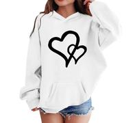 Felpa con Cappuccio per Ragazze Felpe Maniche Lunghe con Tasca a Marsupioe e Stampa Cuore Maglione Oversize Casual Hoodie Moda Sweatshirt Invernale Caldo Pullover Leggere Comode (White, 11-12 Years)