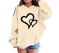 Felpa con Cappuccio per Ragazze Felpe Maniche Lunghe con Tasca a Marsupioe e Stampa Cuore Maglione Oversize Casual Hoodie Moda Sweatshirt Invernale Caldo Pullover Leggere Comode (Beige, 12-13 Years)