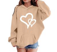 Felpa con Cappuccio per Ragazze Felpe Maniche Lunghe con Tasca a Marsupioe e Stampa Cuore Maglione Oversize Casual Hoodie Moda Sweatshirt Invernale Caldo Pullover Leggere Comode (Khaki, 9-10 Years)