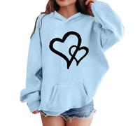 Felpa con Cappuccio per Ragazze Felpe Maniche Lunghe con Tasca a Marsupioe e Stampa Cuore Maglione Oversize Casual Hoodie Moda Sweatshirt Invernale Caldo Pullover Leggere Comode (Sky Blue, 5-6 Years)