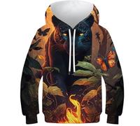 Felpa con cappuccio per ragazzi e ragazze 3D in uniforme militare, maniche lunghe, maglione divertente, felpe, maniche lunghe, con cappuccio, Fiery Black Panther, 7-9 Jahre