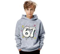 Felpa con cappuccio per ragazzi e ragazze 67 Six Seven Felpa con cappuccio Top Classico Carino Stampato Inverno Felpa con cappuccio Ragazza Casual Vacanza Streetwear, Grigio chiaro, 3-4 Years