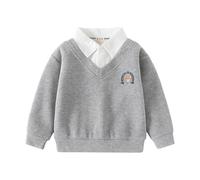 Felpa con cappuccio per ragazzi e ragazzi, con stampa a cartoni animati e colletto a risvolto, maniche lunghe, top, abbigliamento per bambini, felpa blu, grigio., 5-6 Jahre