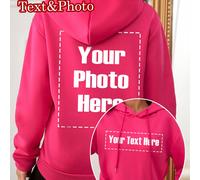 Felpa con cappuccio personalizzata da donna con tasche - Felpa spessa personalizzata, aggiungi testo e foto, personalizza il davanti e il retro della felpa, testo sul davanti, foto sul retro, felpa co