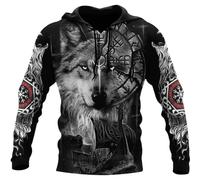 Felpa con Cappuccio Pullover Lupo Nordico Vichingo - Giacca con Zip Unisex 3D Stampata Odin Fenrir Vegvisir Tatuaggio Punk Harajuku - Top Pagano Sciolto a Maniche Lunghe Autunnale ( Color : Pullover H