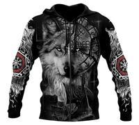 Felpa con Cappuccio Pullover Lupo Nordico Vichingo - Giacca con Zip Unisex 3D Stampata Odin Fenrir Vegvisir Tatuaggio Punk Harajuku - Top Pagano Sciolto a Maniche Lunghe Autunnale ( Color : Zip Hoodie