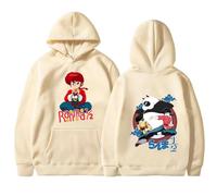 Felpa con Cappuccio Ranma 1/2, Felpa con Motivo a Cartoni Animati, Felpa con Stampa retrò, Moda Pullover con Manica Lunga, Maglione Vintage a Girocollo, Felpa in Cotone bicottone-Khaki||L