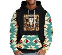Felpa con Cappuccio Retrò da Uomo Pullover Casual a Maniche Lunghe Retro Stampato Felpa Vintage Azteco Stampato Tuta Felpe Occidentale Stile Etnico Pullover con Tasche Streetwear a Blocchi di Colore